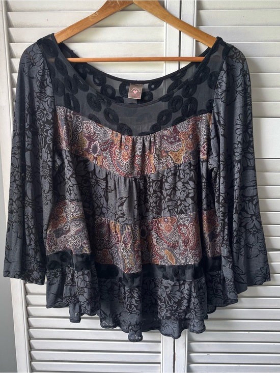 Language Tops - Language Sheer Mesh Paisley Black Whimsigoth Top Womens Medium